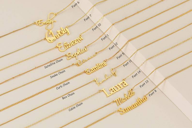 A customized name necklace stainless steel with gold plating