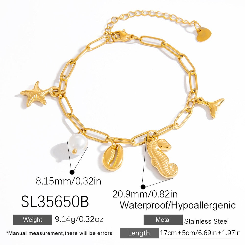 Seahorse charm shell bracelet