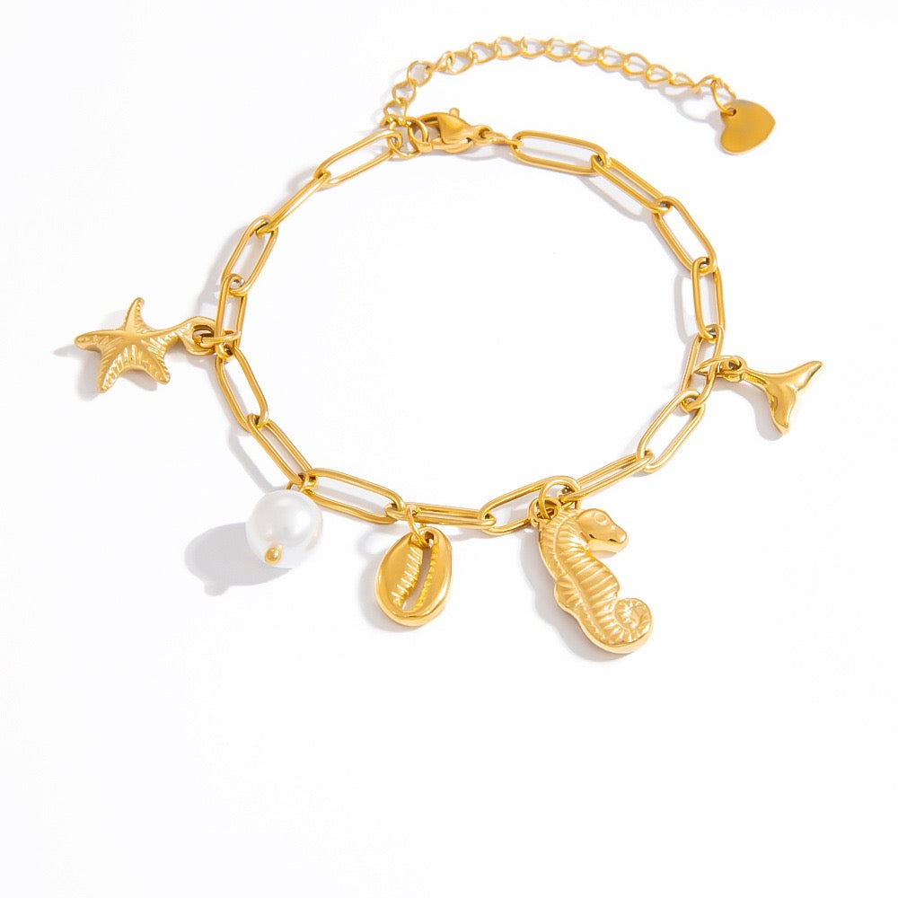 Seahorse charm shell bracelet