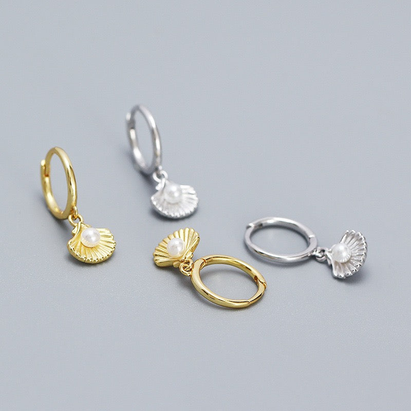 Sterling silver shell pearly hoops
