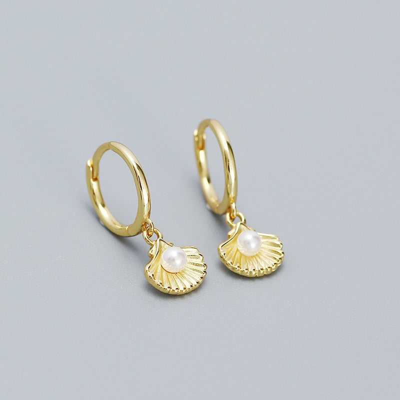 Sterling silver shell pearly hoops