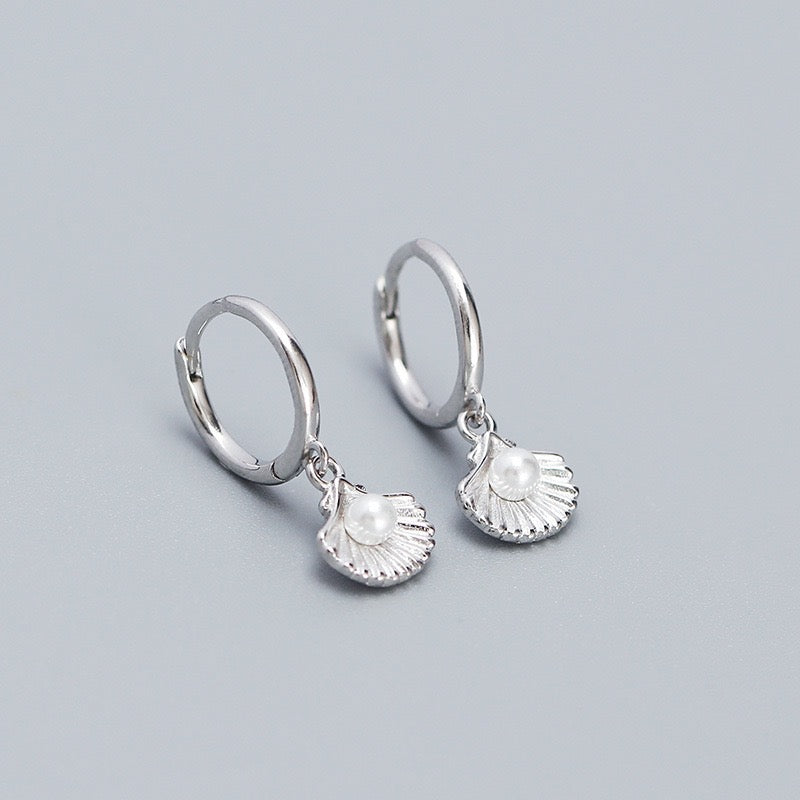 Sterling silver shell pearly hoops