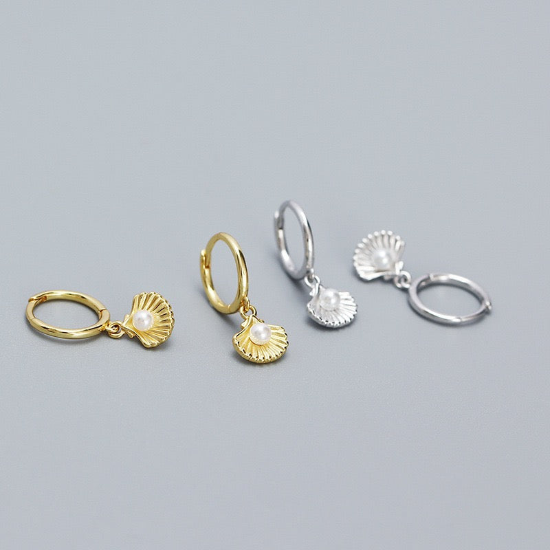 Sterling silver shell pearly hoops