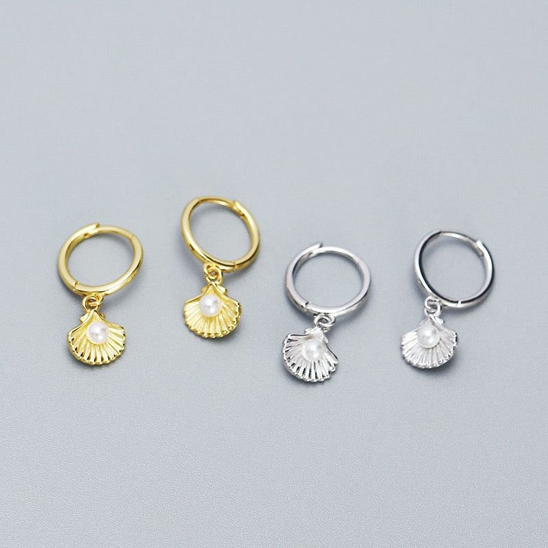 Sterling silver shell pearly hoops