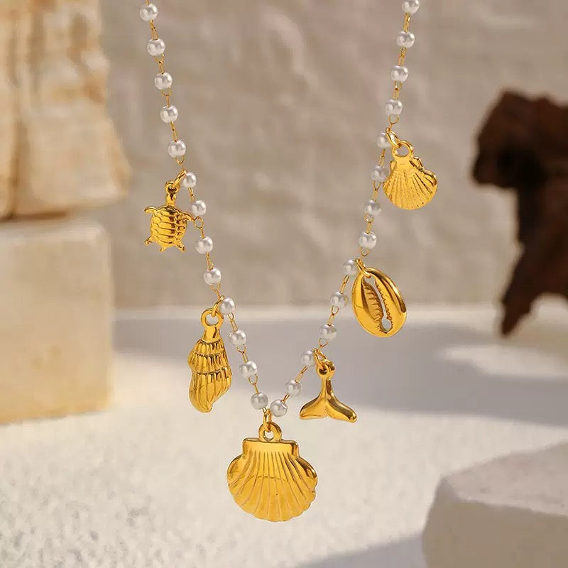 Pearly shell charm necklaces