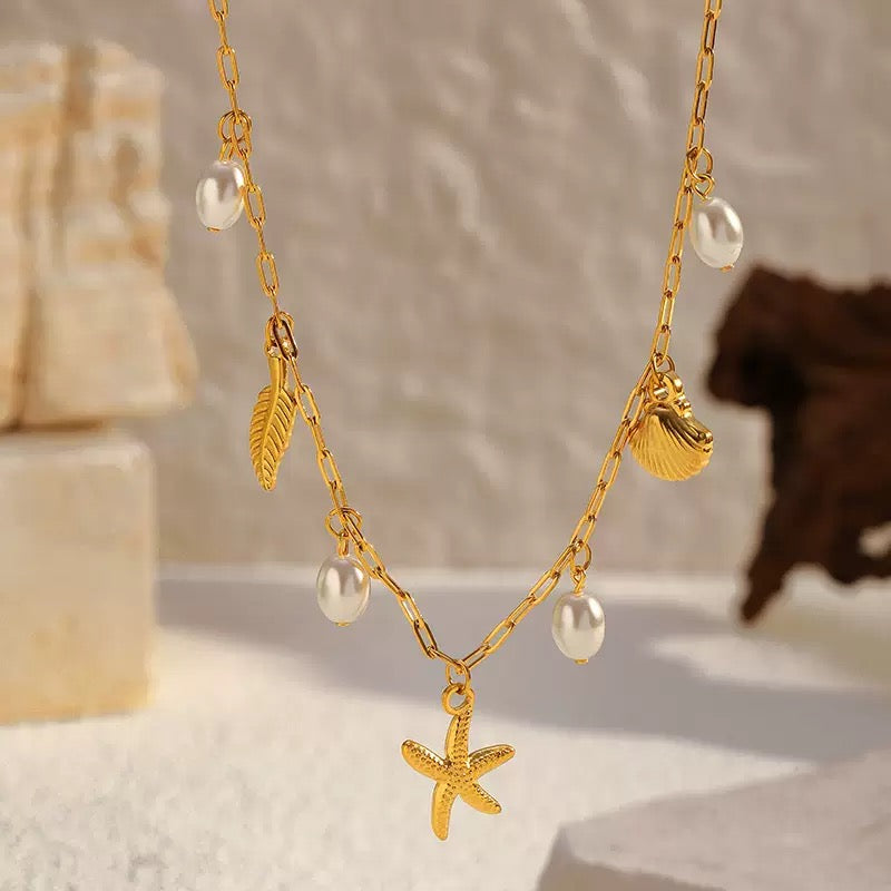 Pearly shell charm necklaces