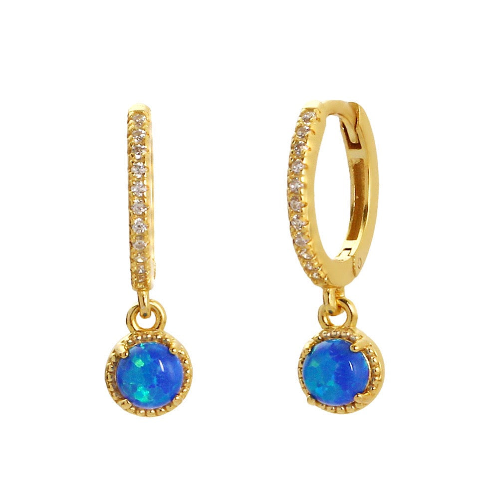 Opal sterling silver hoops