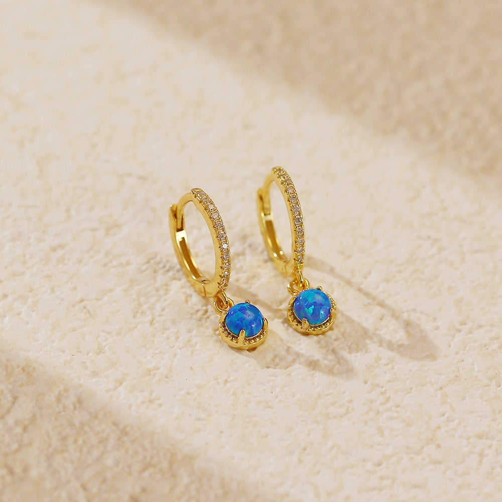 Opal sterling silver hoops