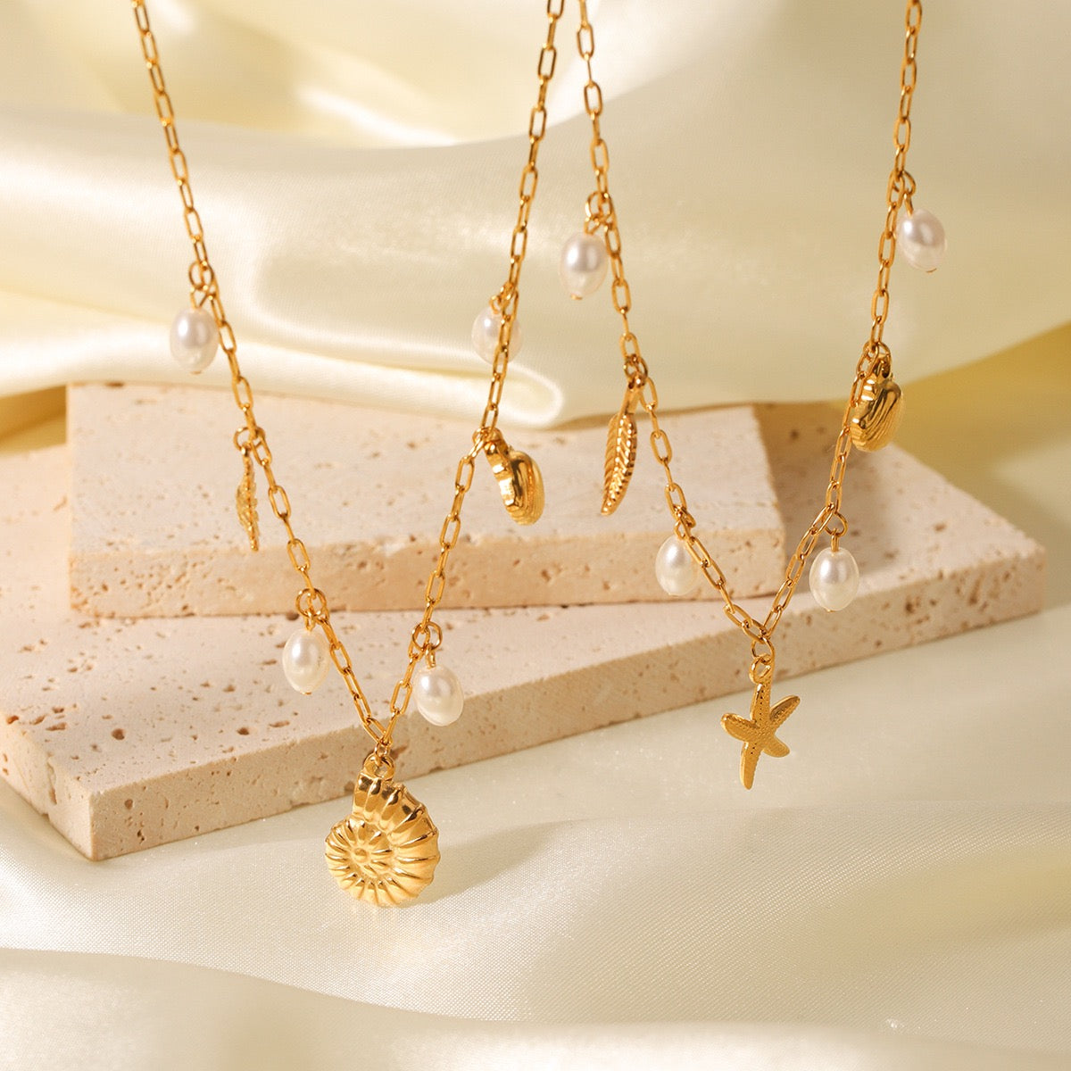 Pearly shell charm necklaces