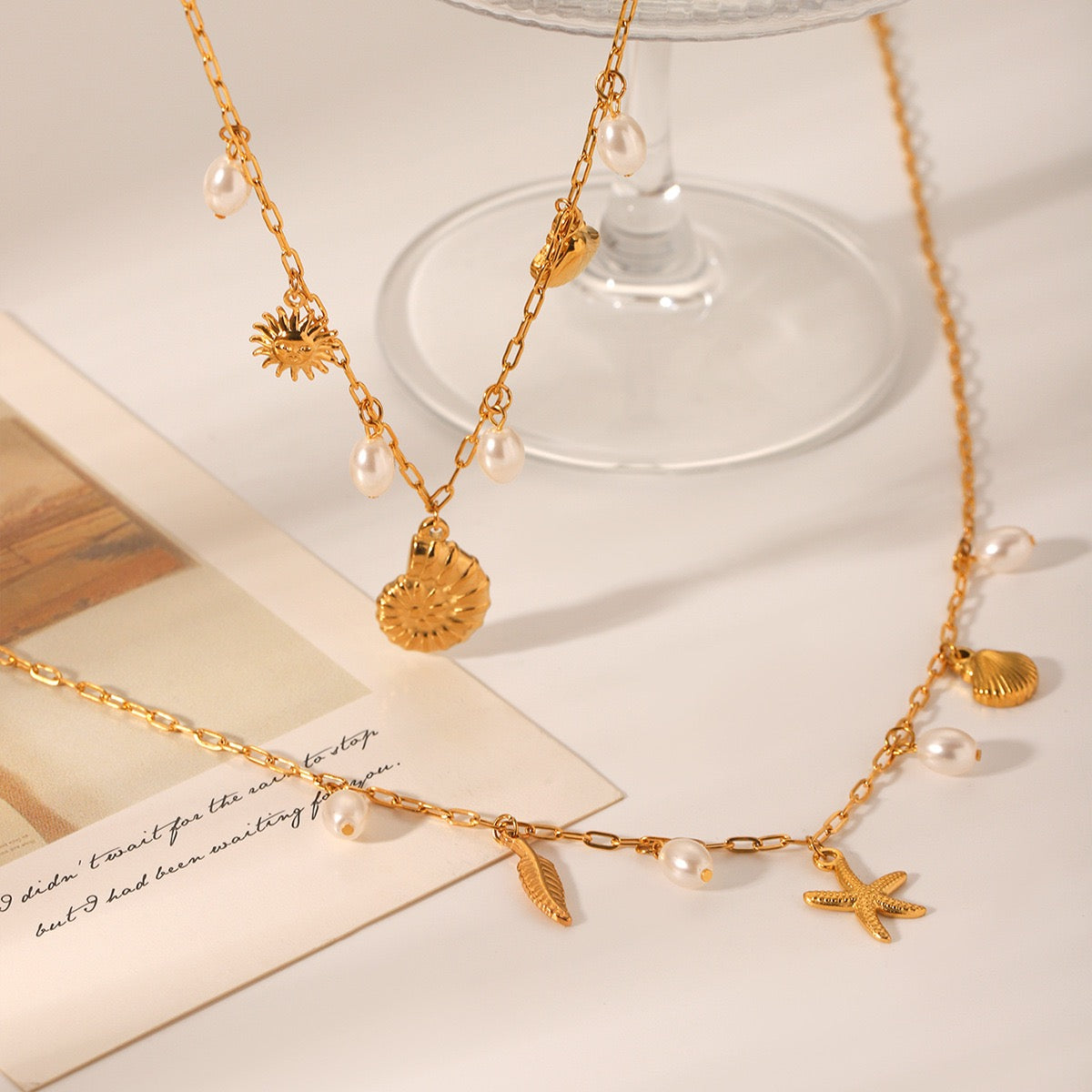 Pearly shell charm necklaces