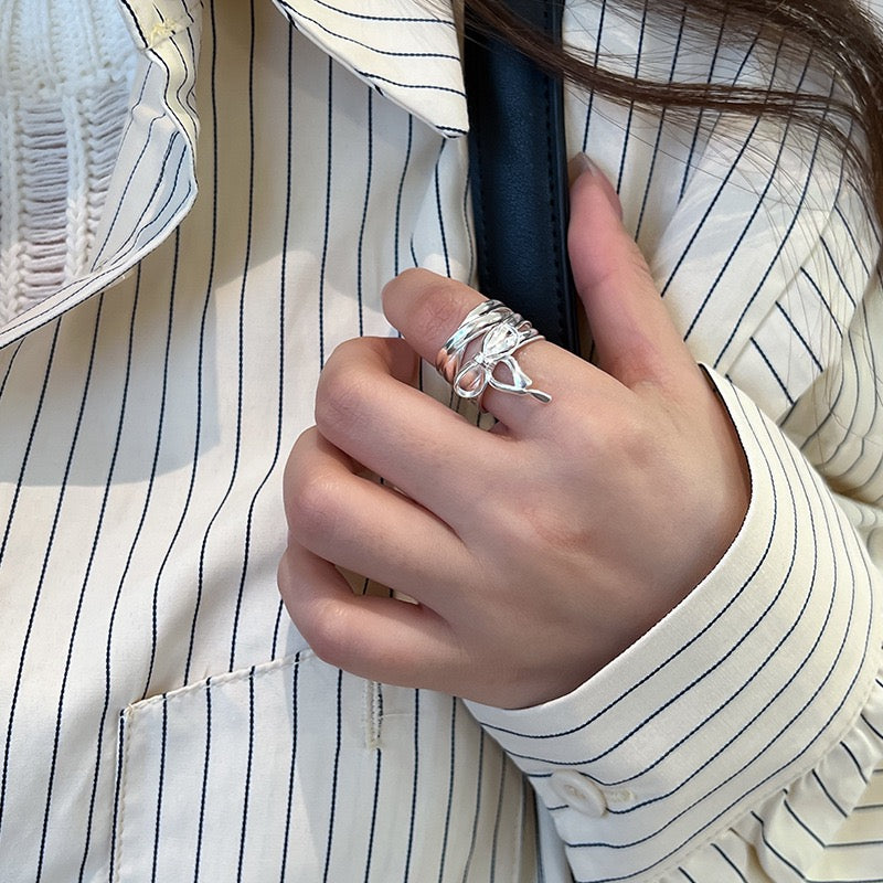 Big bow sterling silver ring