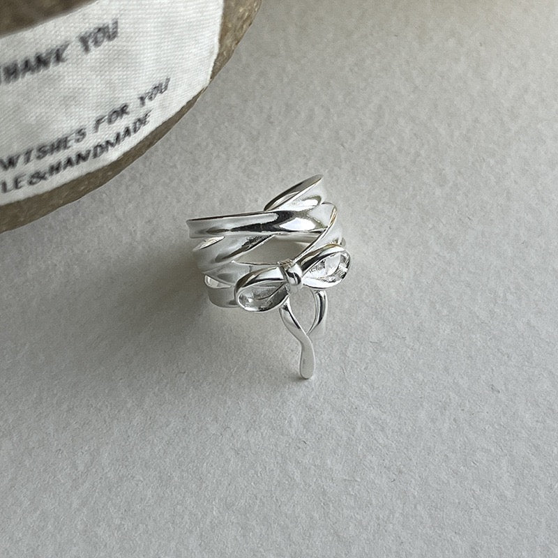 Big bow sterling silver ring