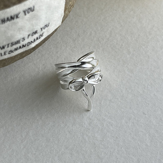 Big bow sterling silver ring