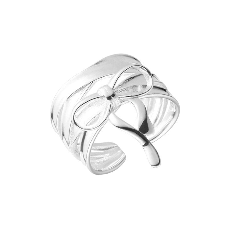 Big bow sterling silver ring
