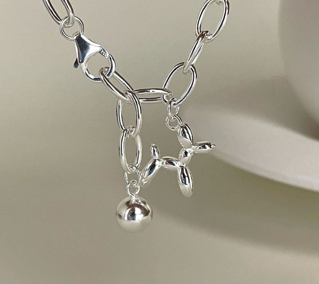 Balloon dog sterling silver bracelet