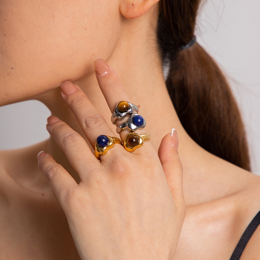 Natural stone heart rings