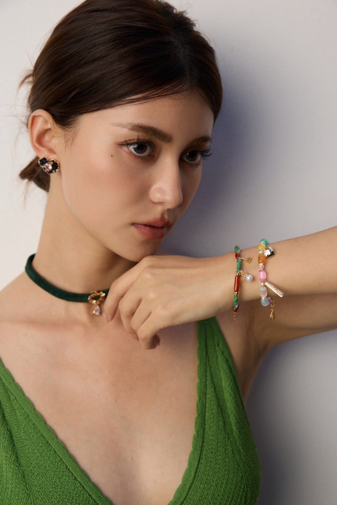 Cat eye stones pearl bracelet