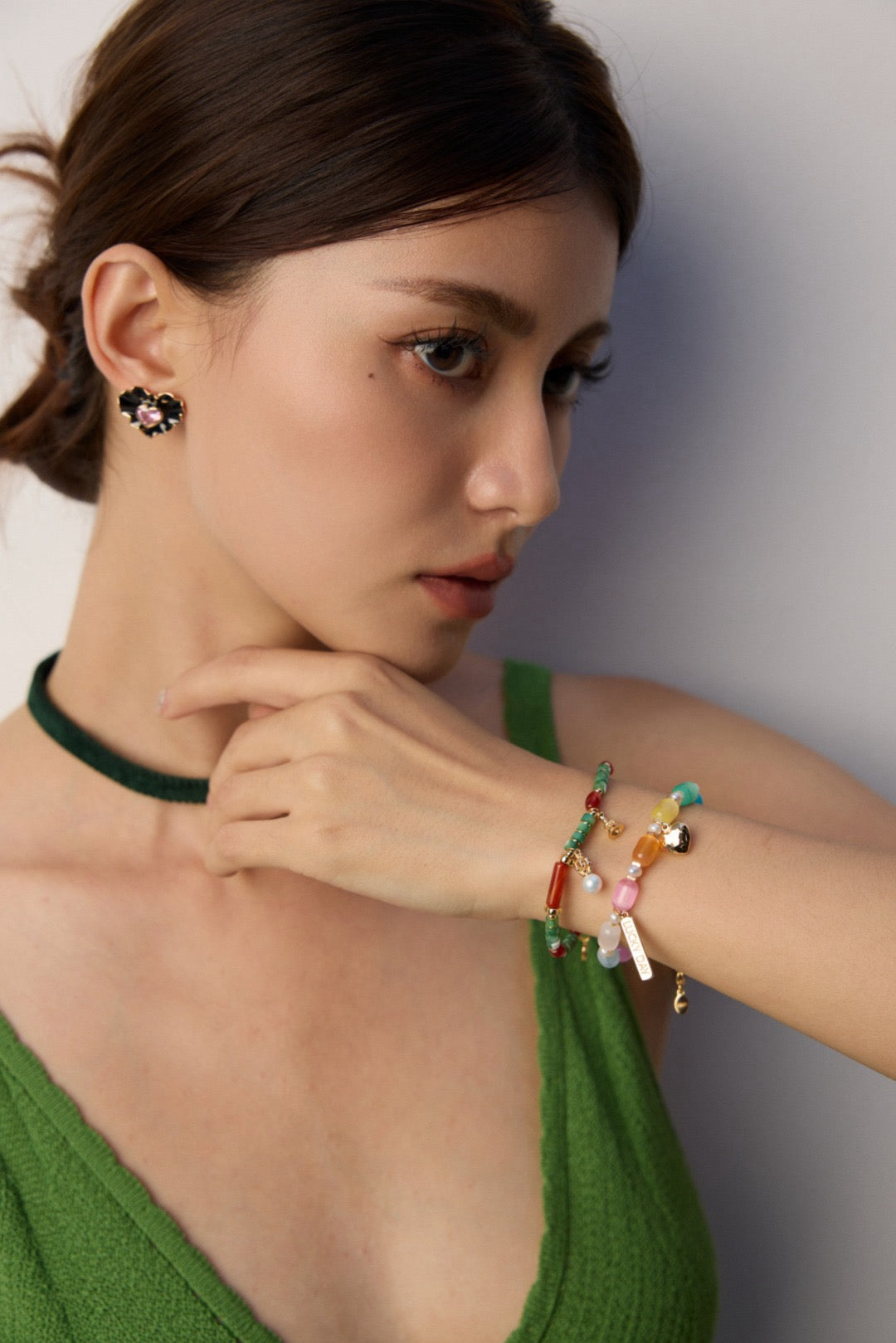 Cat eye stones pearl bracelet