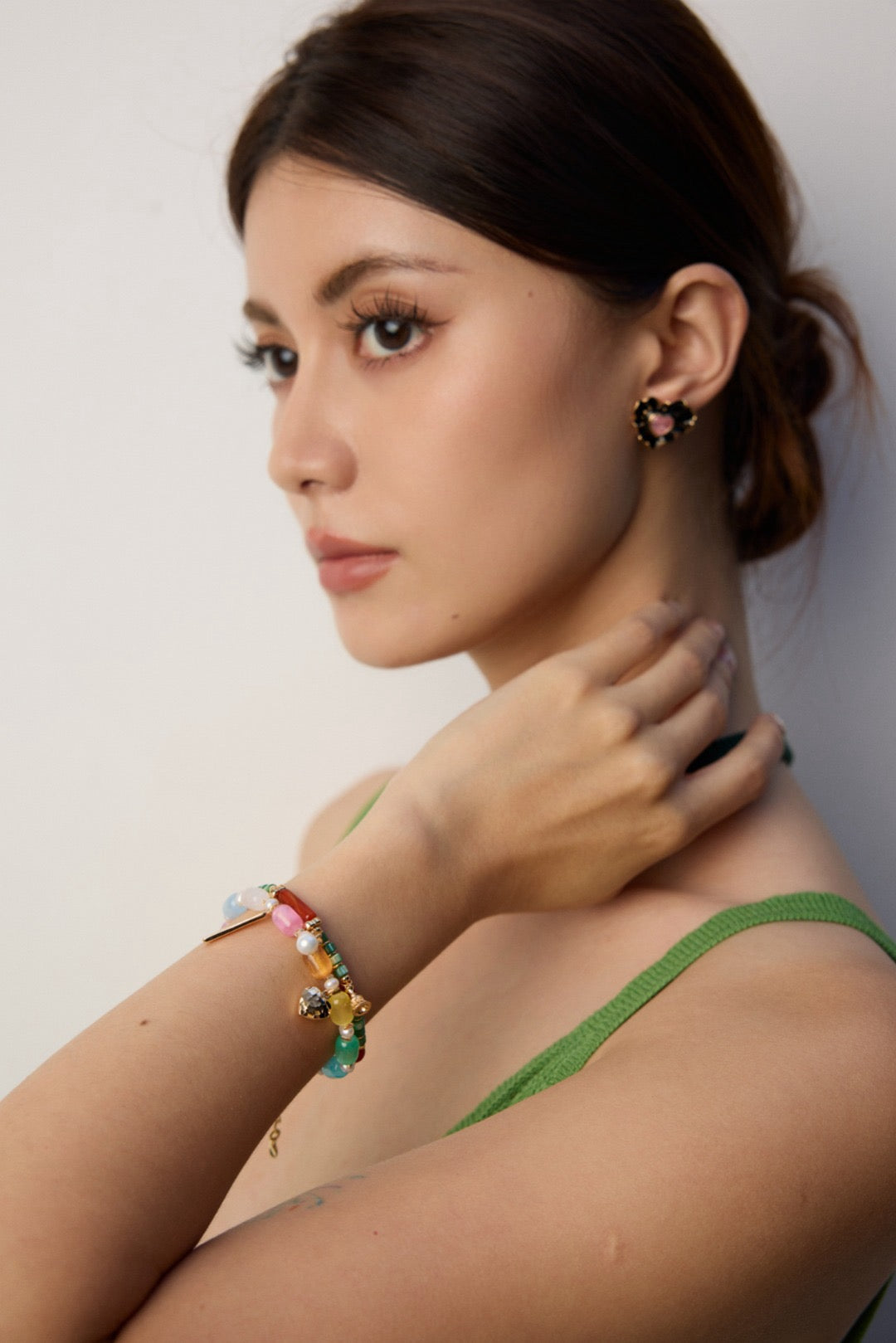 Cat eye stones pearl bracelet