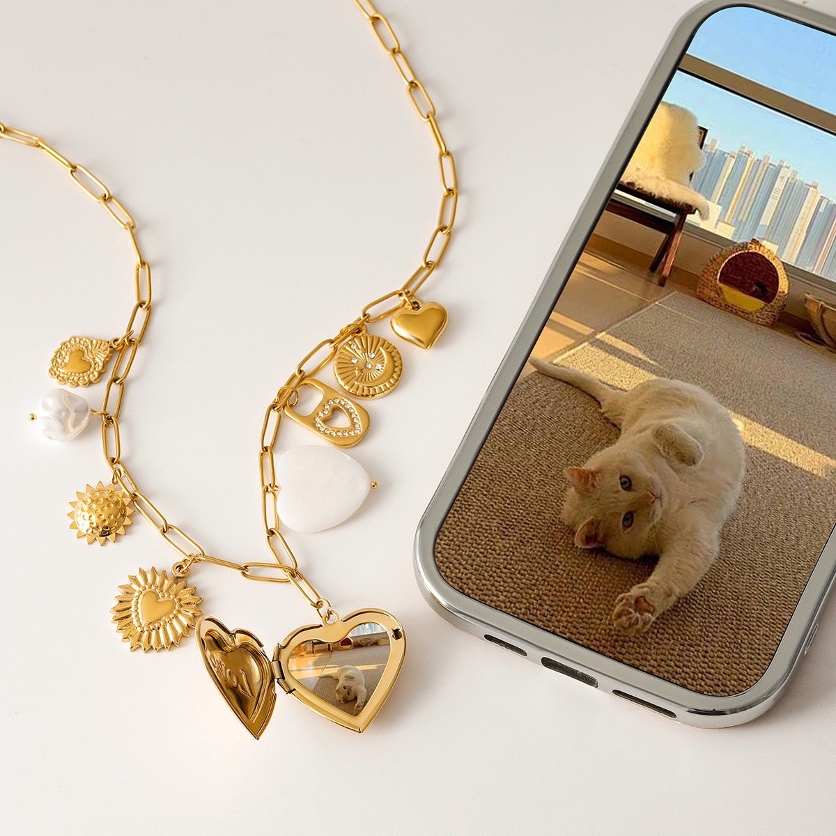 Love heart locket charm necklace