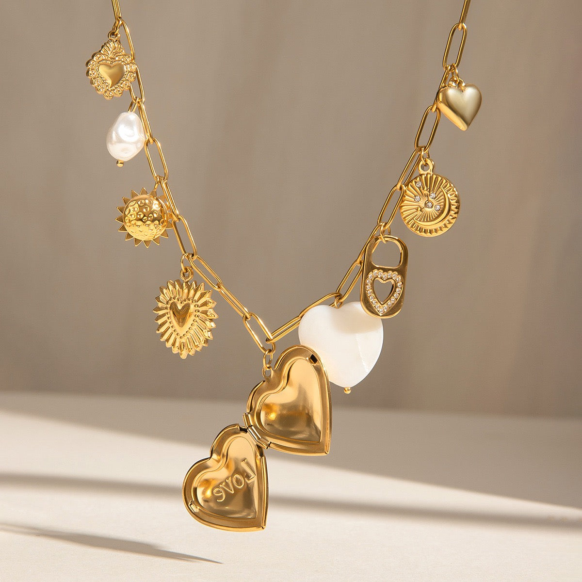 Love heart locket charm necklace