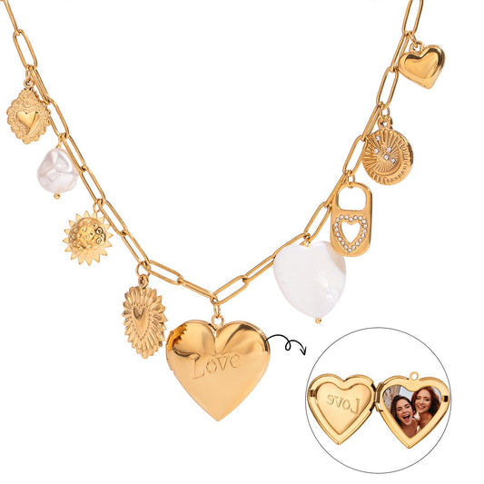 Love heart locket charm necklace
