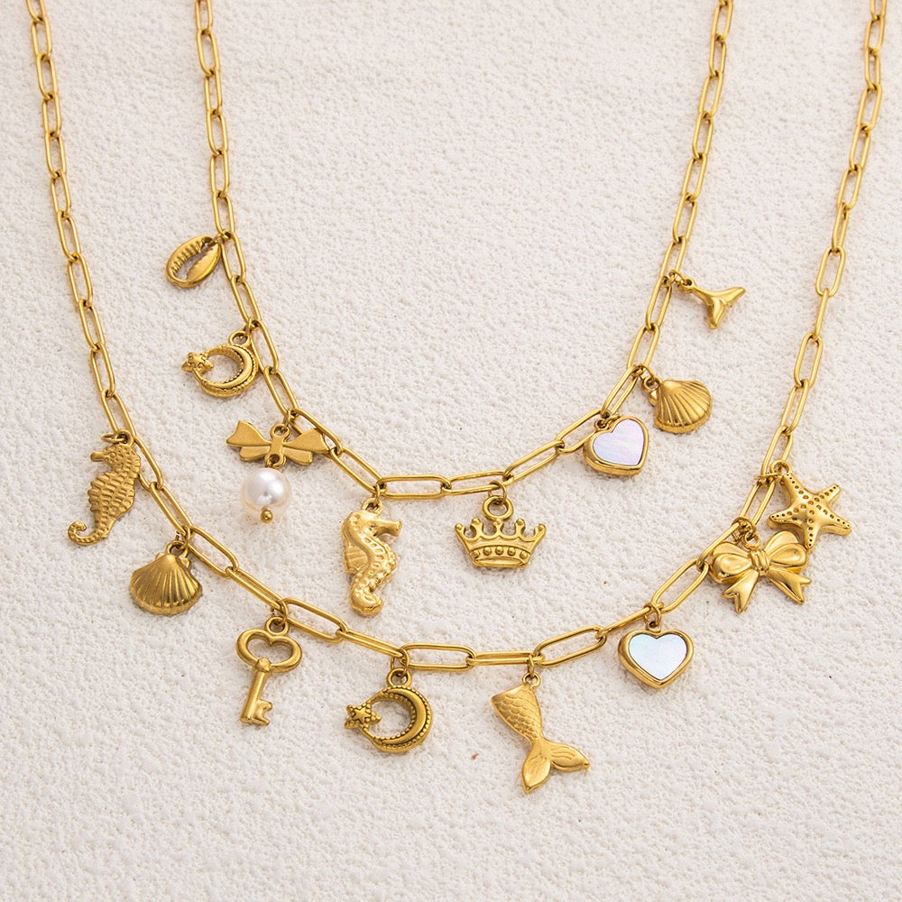 White heart ocean treasure charm necklaces