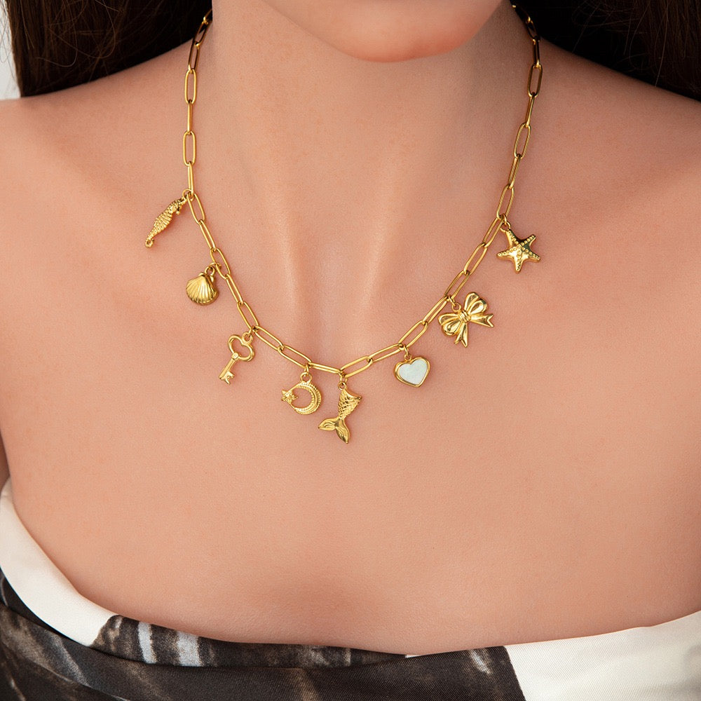 White heart ocean treasure charm necklaces