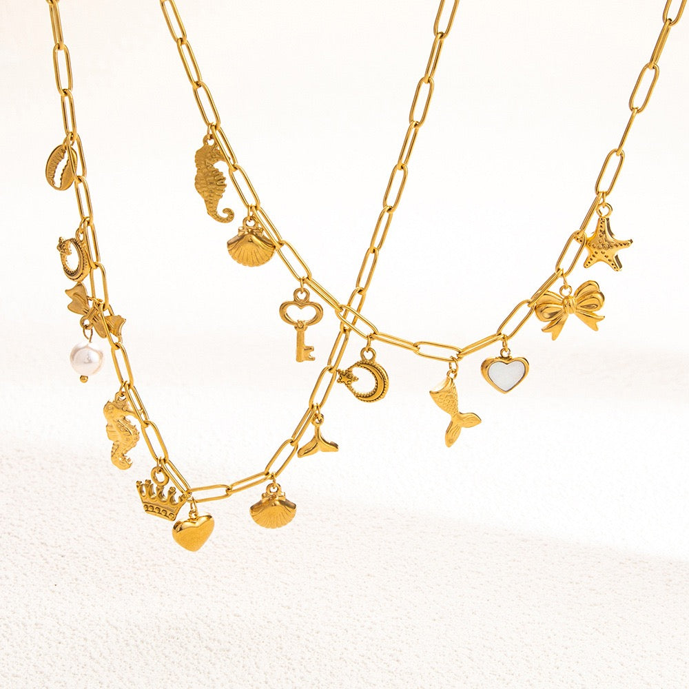 White heart ocean treasure charm necklaces