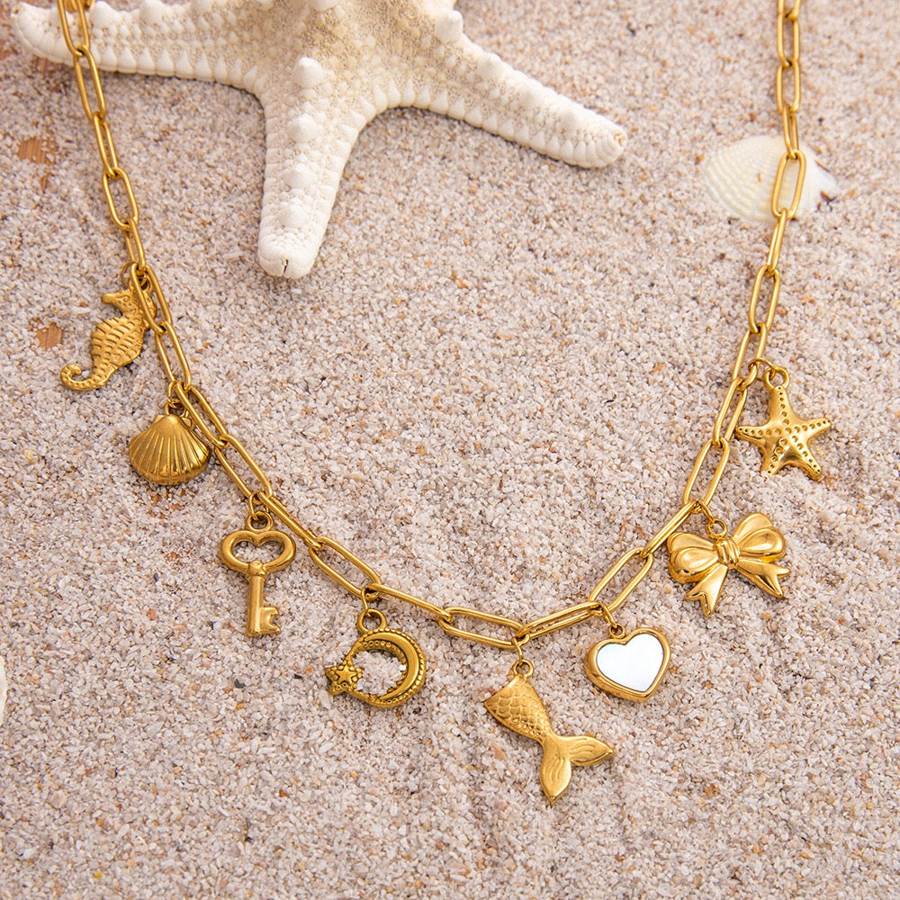 White heart ocean treasure charm necklaces