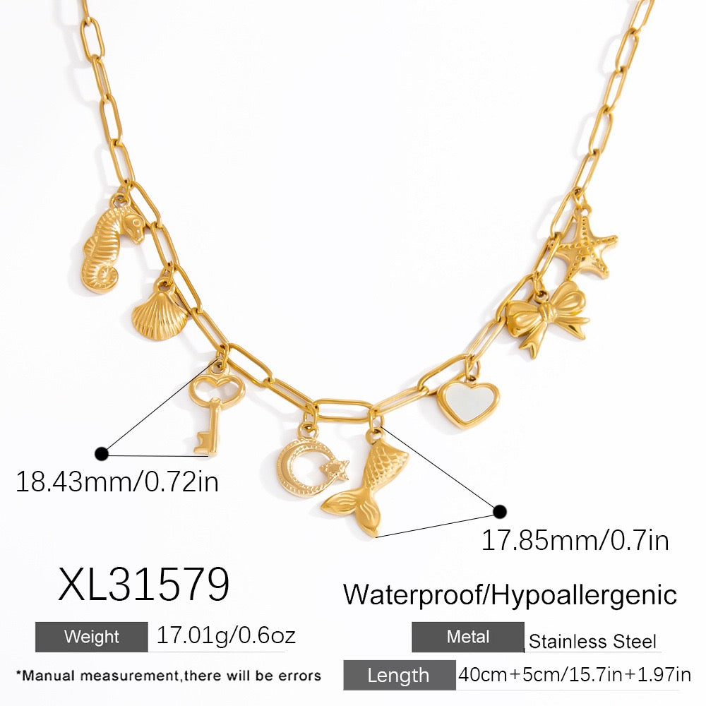 White heart ocean treasure charm necklaces