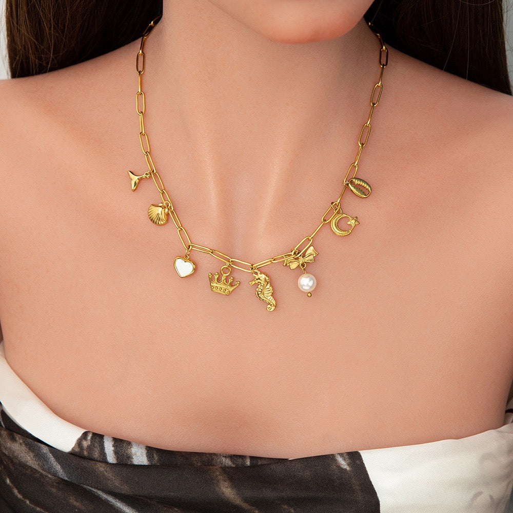 White heart ocean treasure charm necklaces