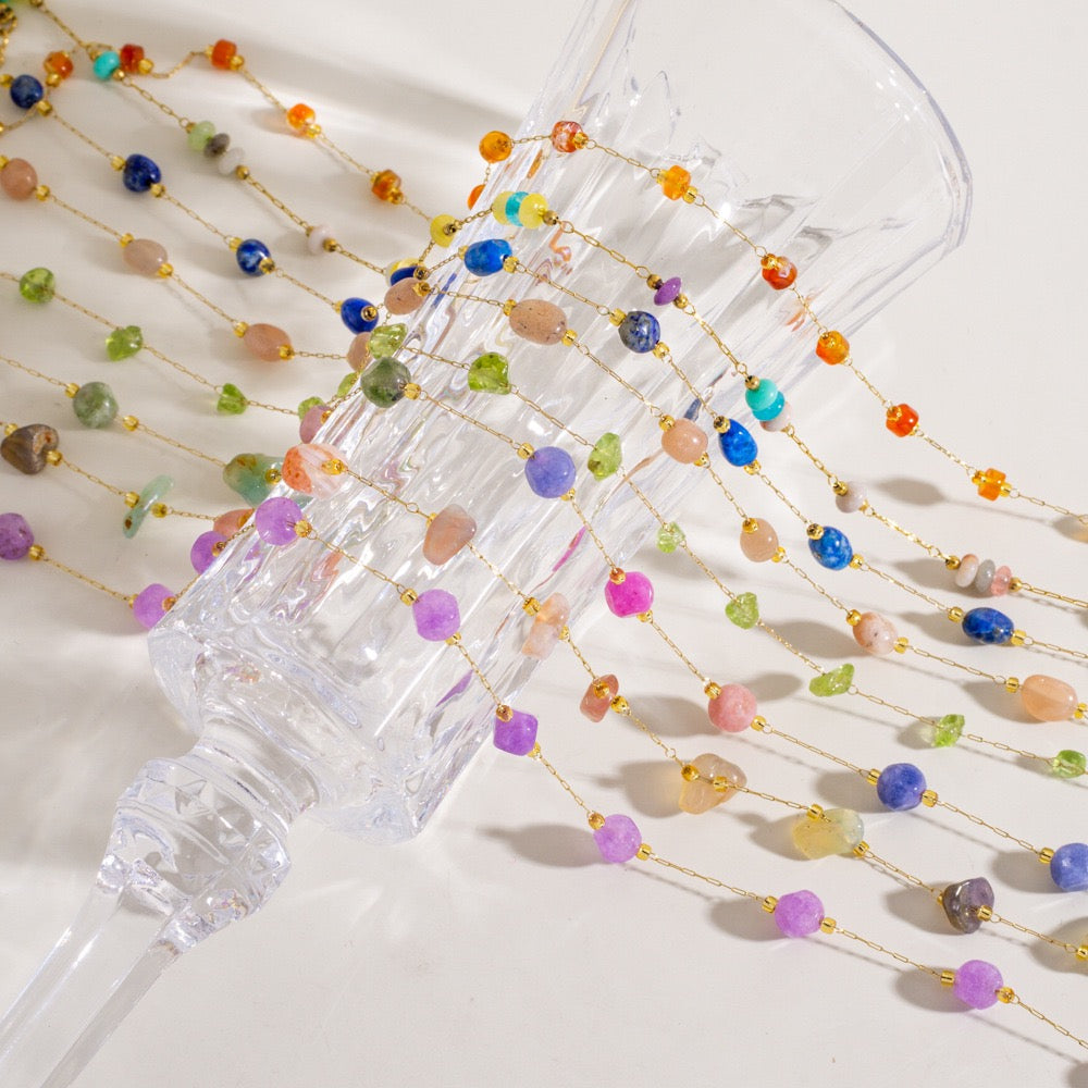 Natural stone layer stacking necklaces