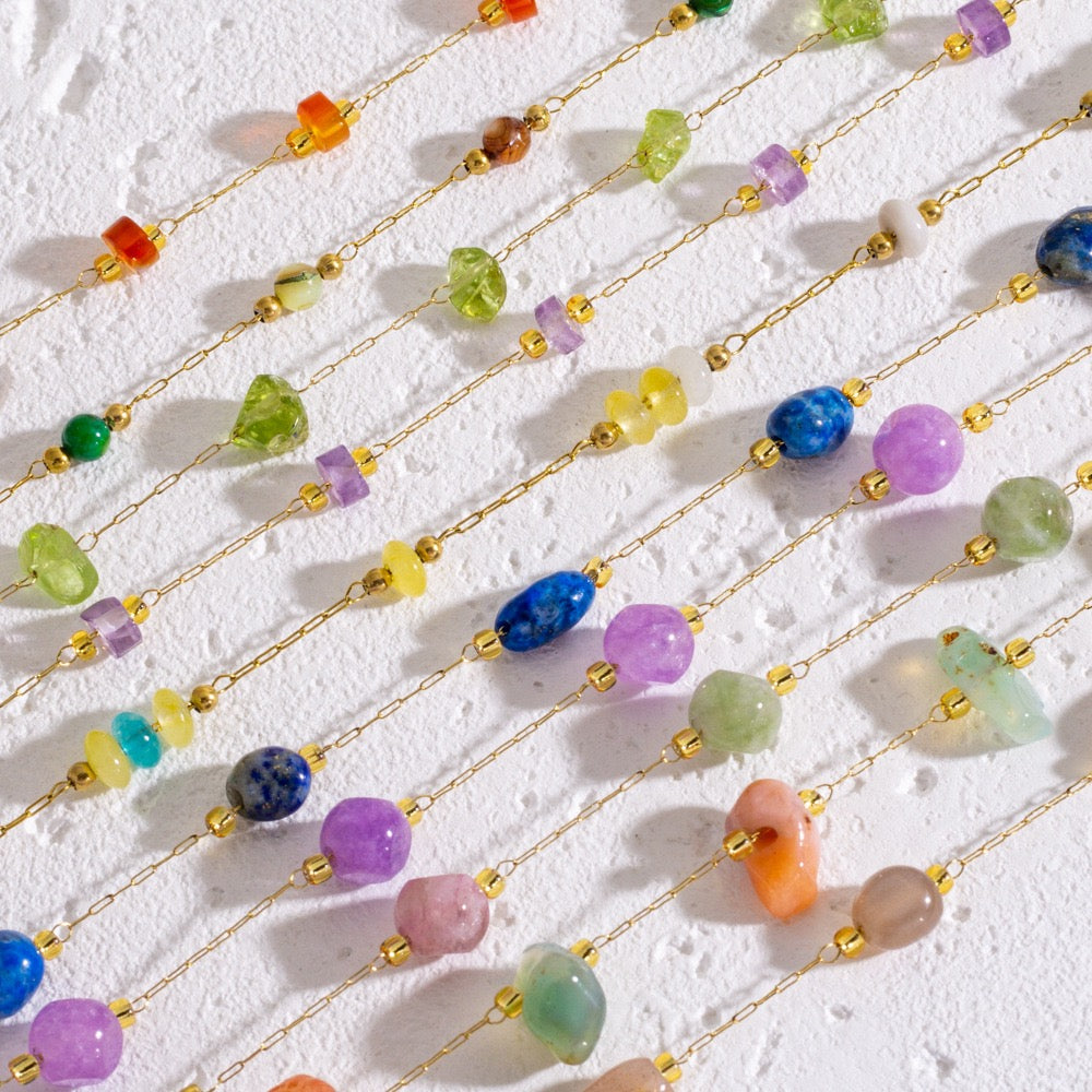 Natural stone layer stacking necklaces