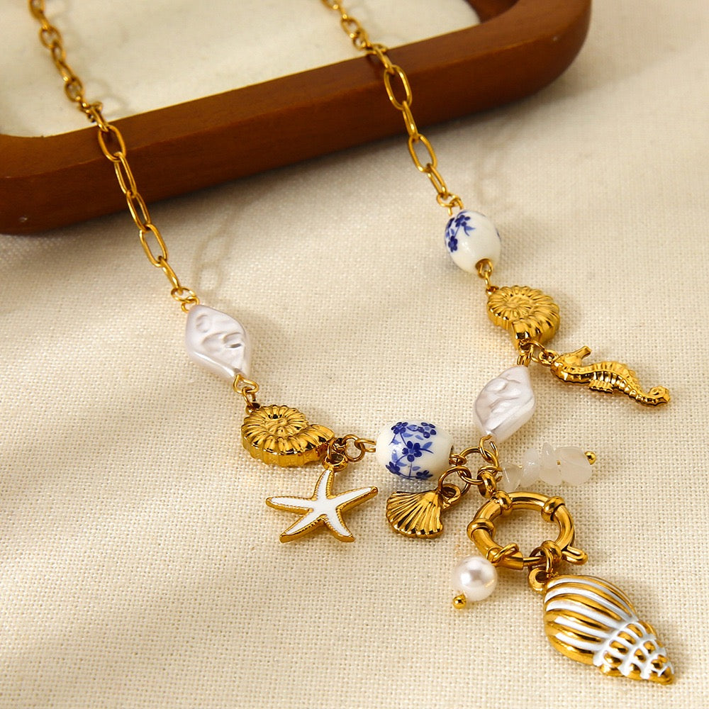 White beach shell charm necklace
