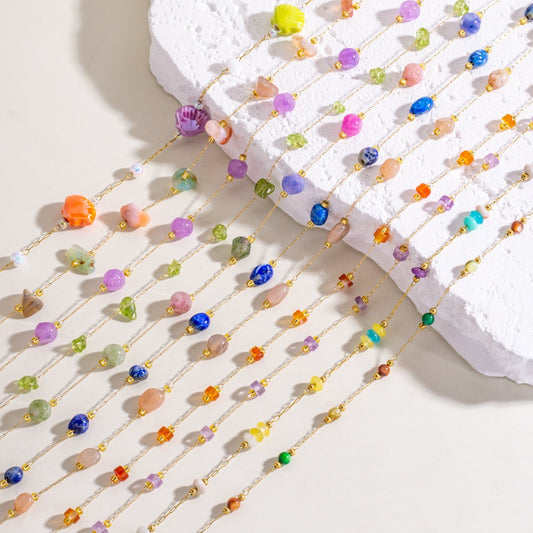 Natural stone layer stacking necklaces