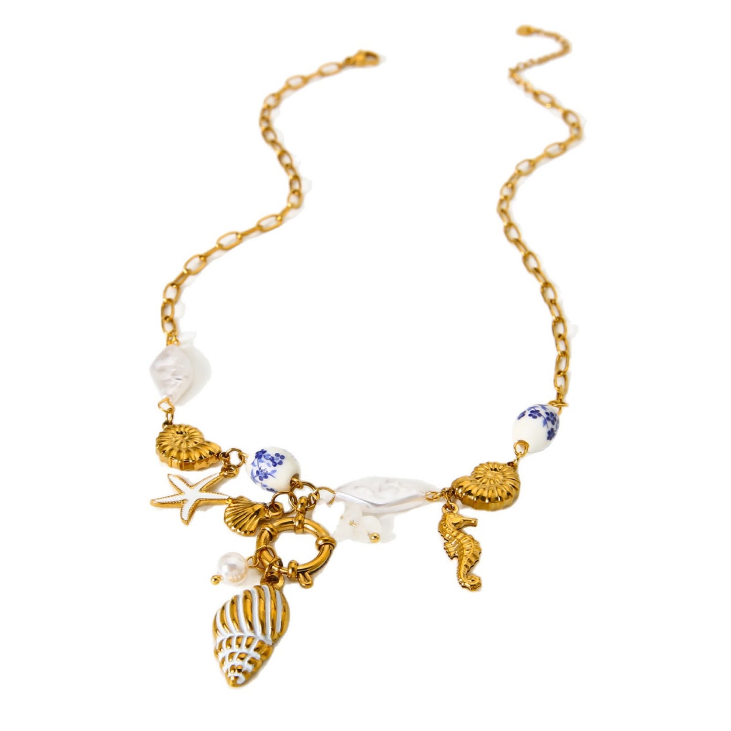 White beach shell charm necklace