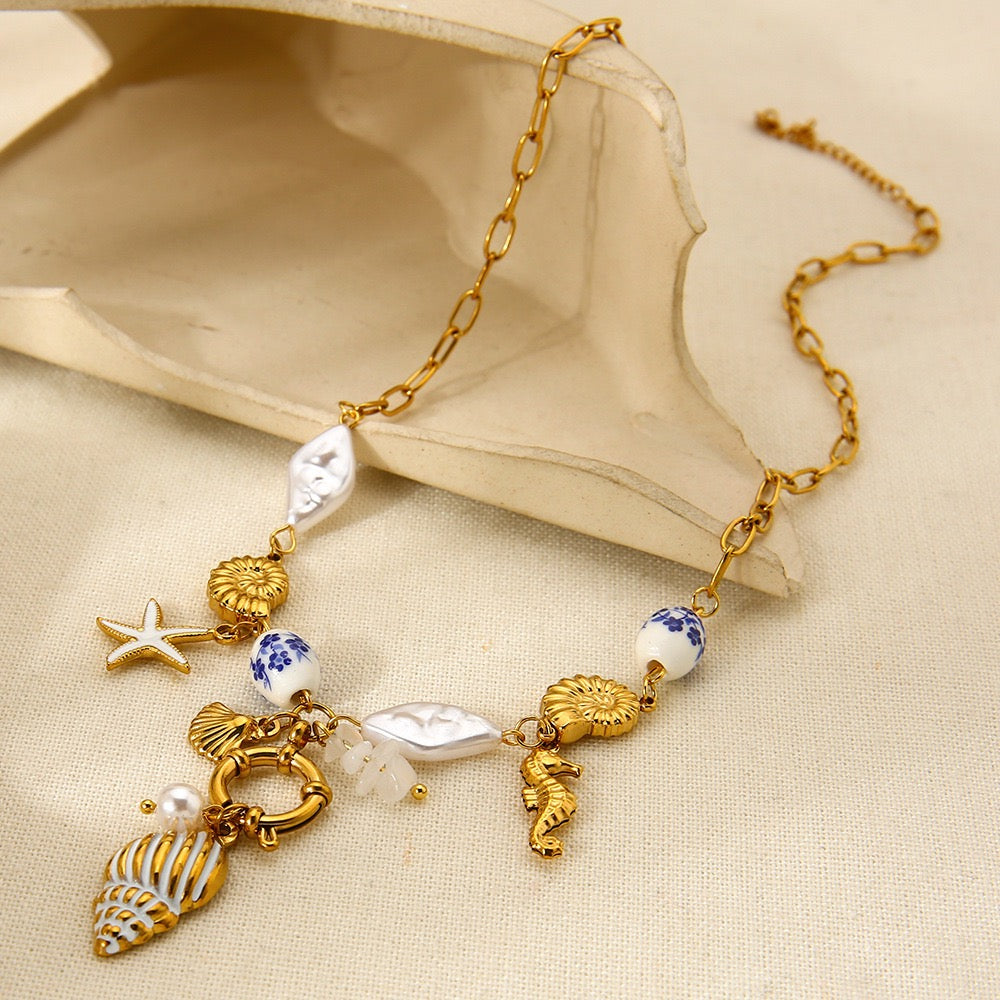White beach shell charm necklace