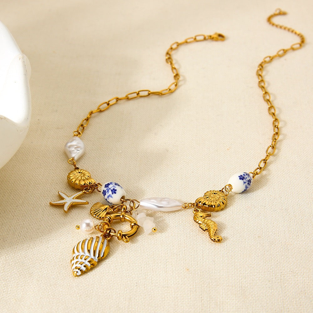 White beach shell charm necklace