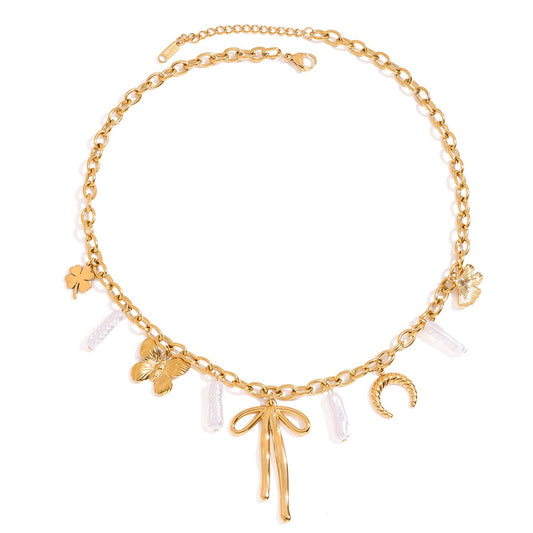 Pearly bow charm necklace