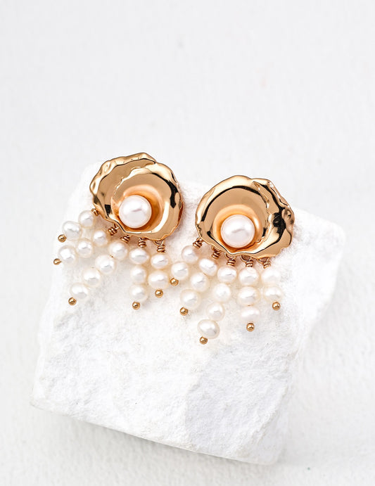 Shining waterfall pearl earrings