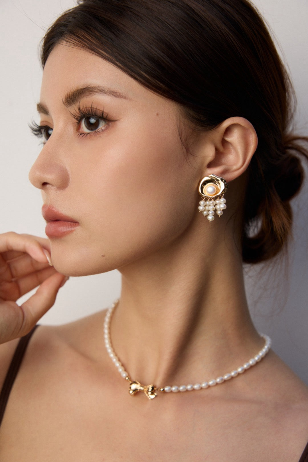 Shining waterfall pearl earrings