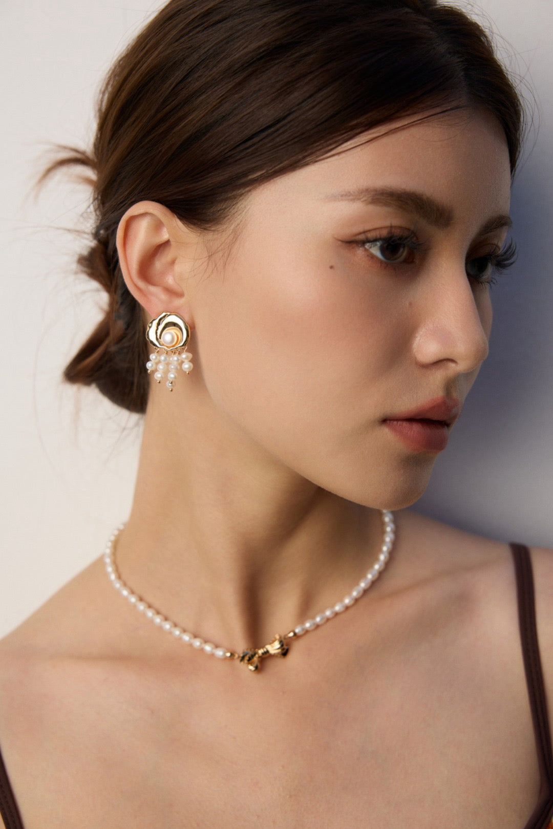 Shining waterfall pearl earrings