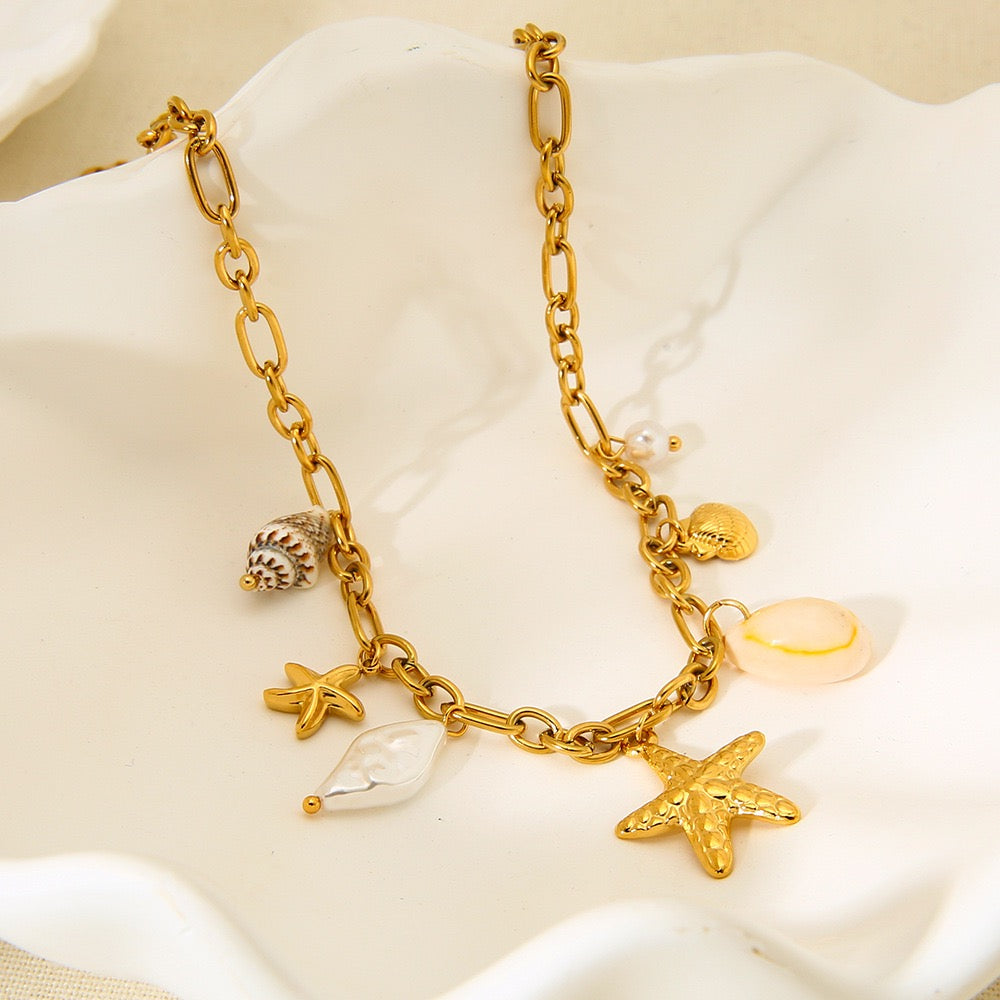Starfish shell charm necklace