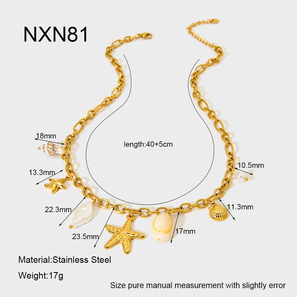 Starfish shell charm necklace