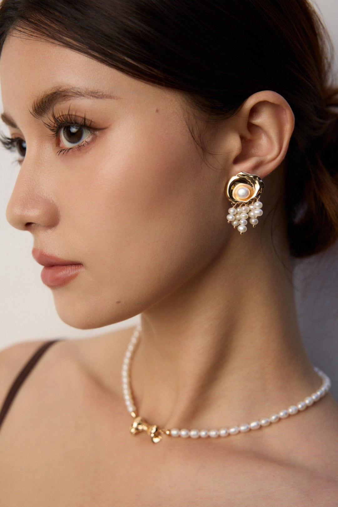 Shining waterfall pearl earrings
