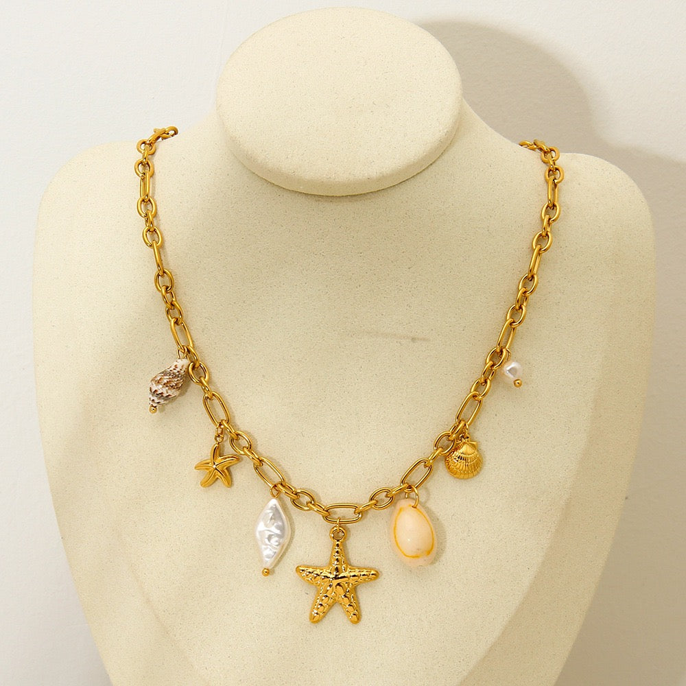 Starfish shell charm necklace