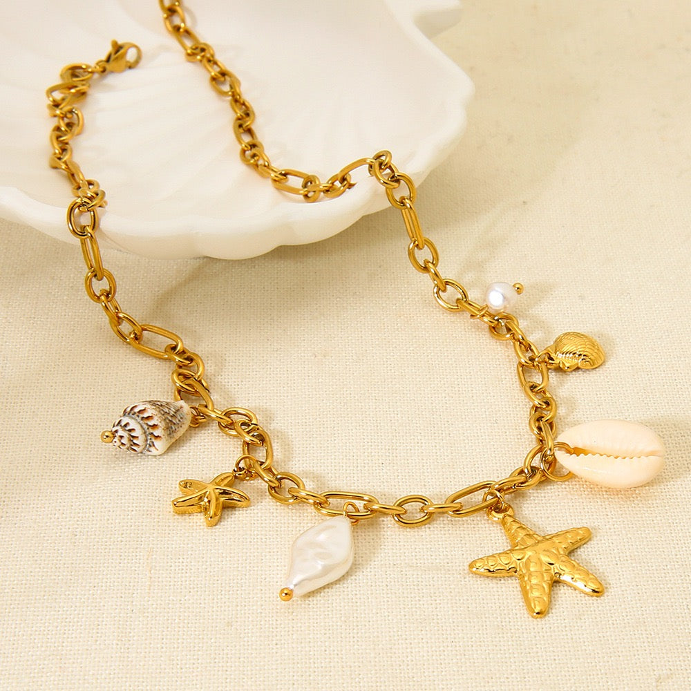 Starfish shell charm necklace