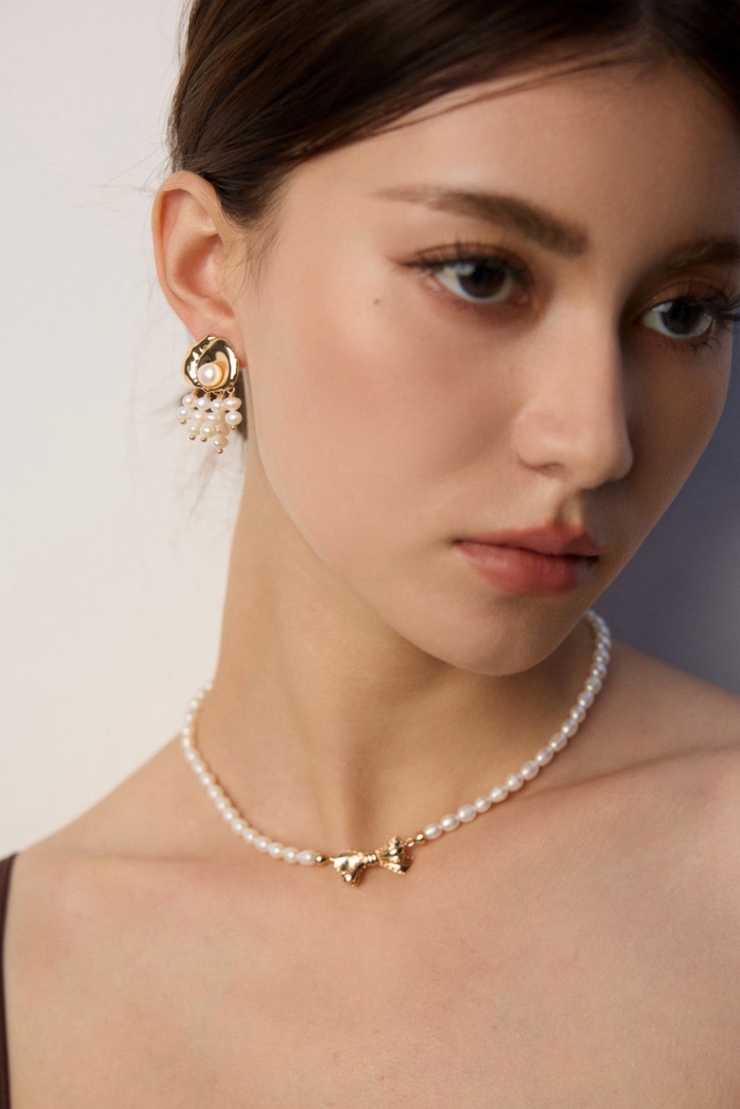 Shining waterfall pearl earrings