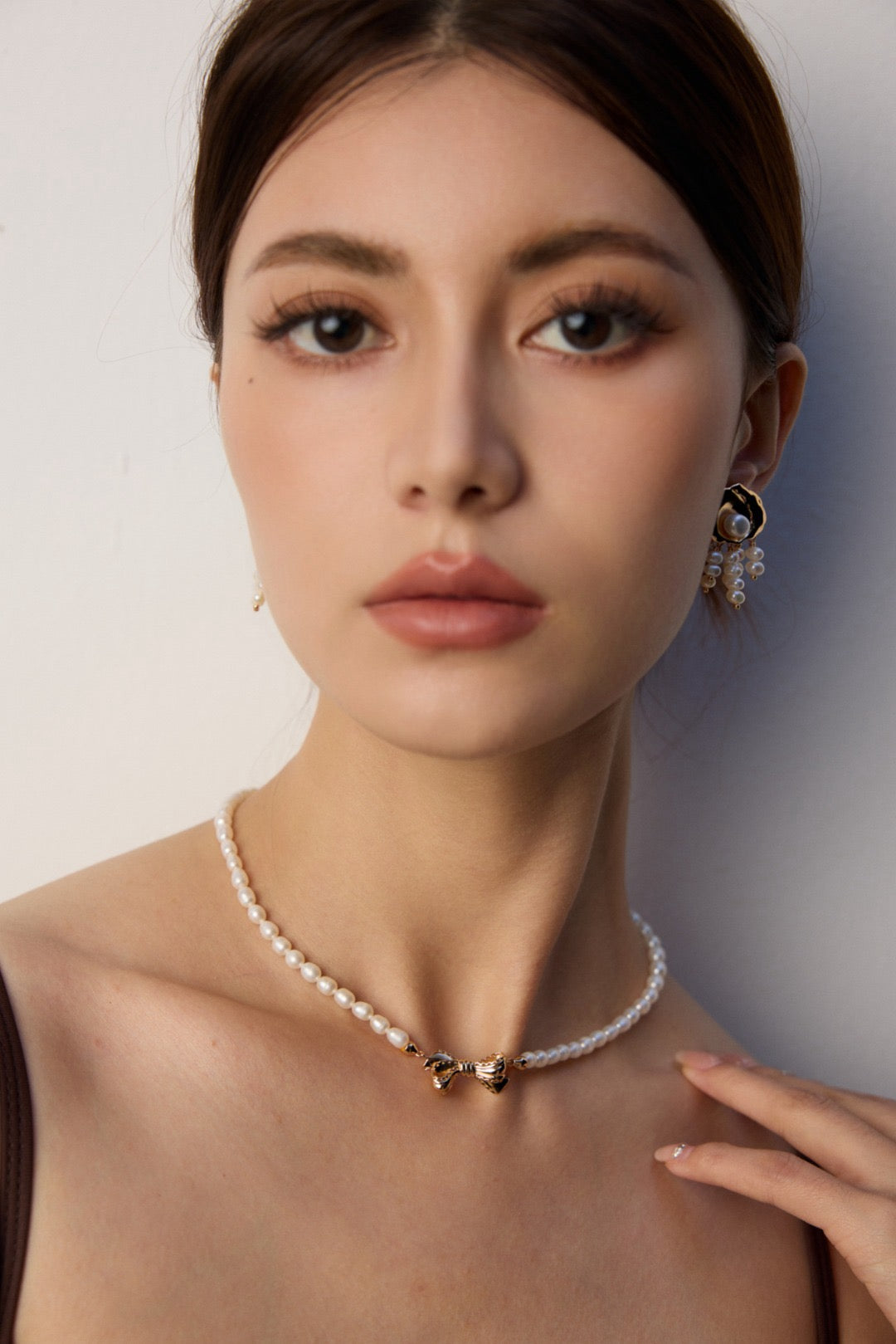 Shining waterfall pearl earrings